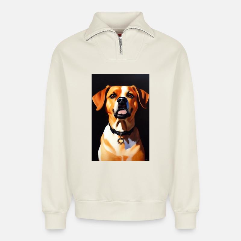 Hunde Bild - Relaxed Unisex Organic Half Zip Sweatshirt – von SPREAD - Naturweiß