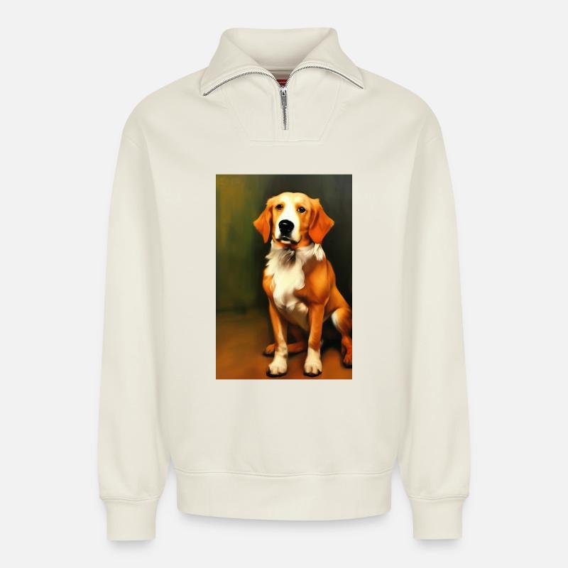 Hunde Bild - Relaxed Unisex Organic Half Zip Sweatshirt – von SPREAD - Naturweiß