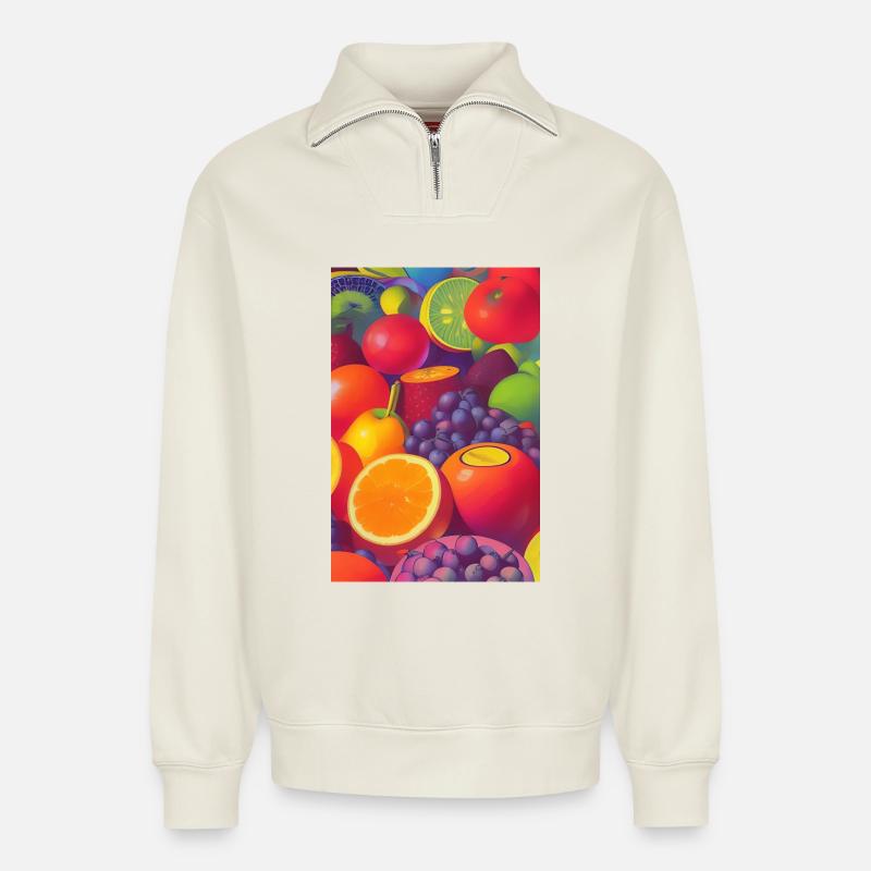 Fruit - Sweat unisexe décontracté en coton biologique à demi-zip – de SPREAD - blanc cassé