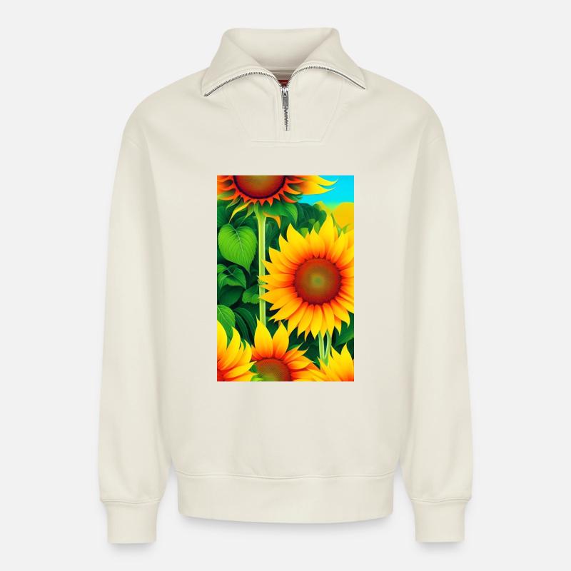 Sonnenblumen - Relaxed Unisex Organic Half Zip Sweatshirt – von SPREAD - Naturweiß