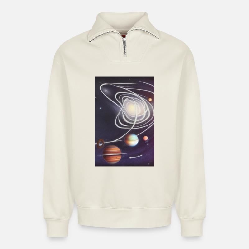 Space and planets - Relaxed Unisex Organic Half Zip Sweatshirt – by SPREAD - off white
