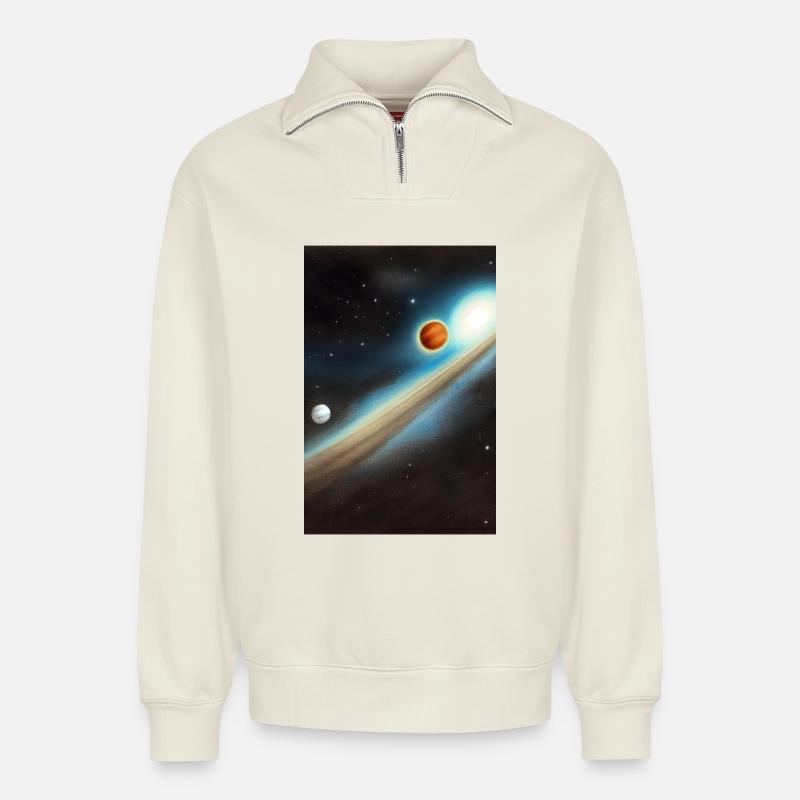 Space and planets - Relaxed Unisex Organic Half Zip Sweatshirt – by SPREAD - off white