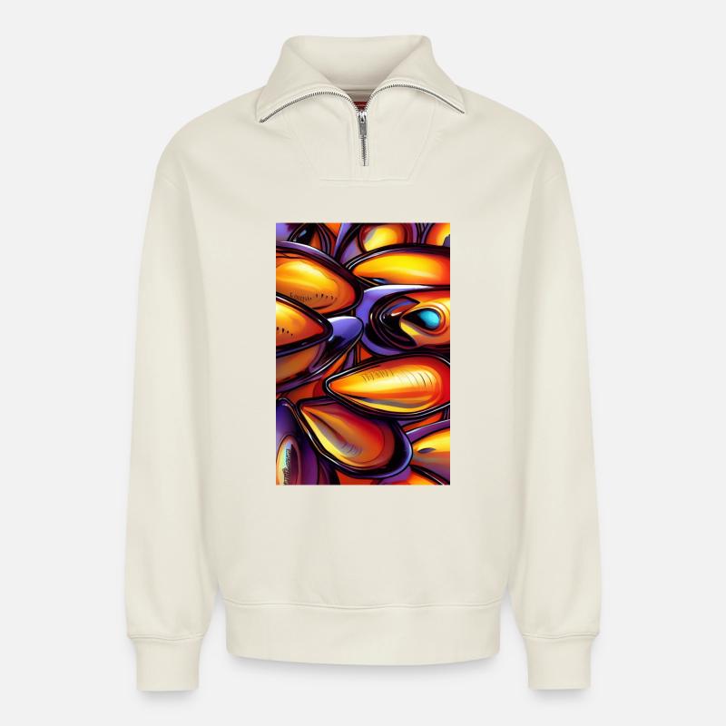 Moules - Sweat unisexe décontracté en coton biologique à demi-zip – de SPREAD - blanc cassé