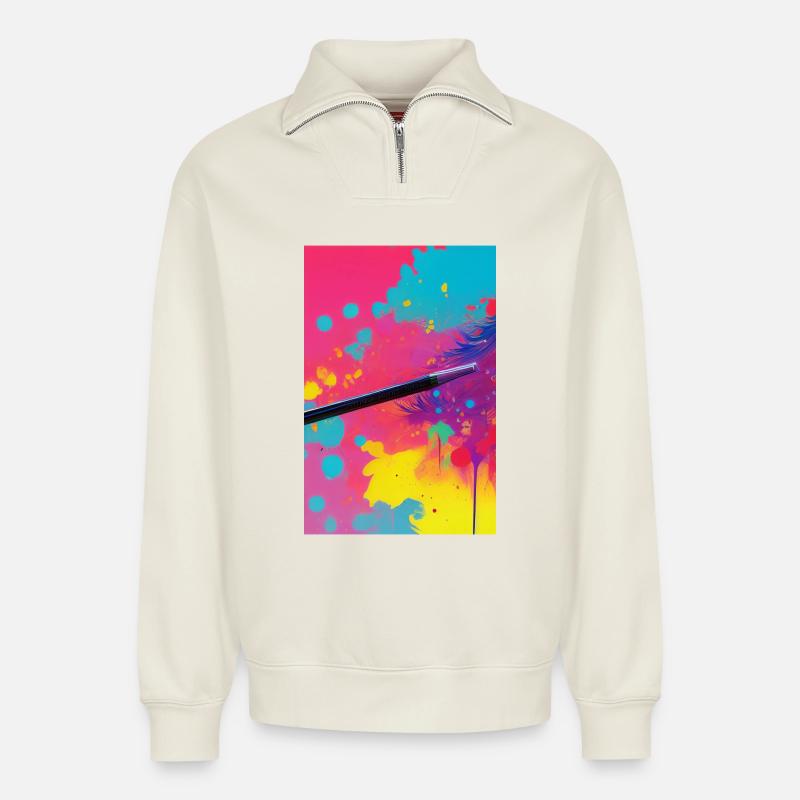 Abstrakte Kunst - Relaxed Unisex Organic Half Zip Sweatshirt – von SPREAD - Naturweiß