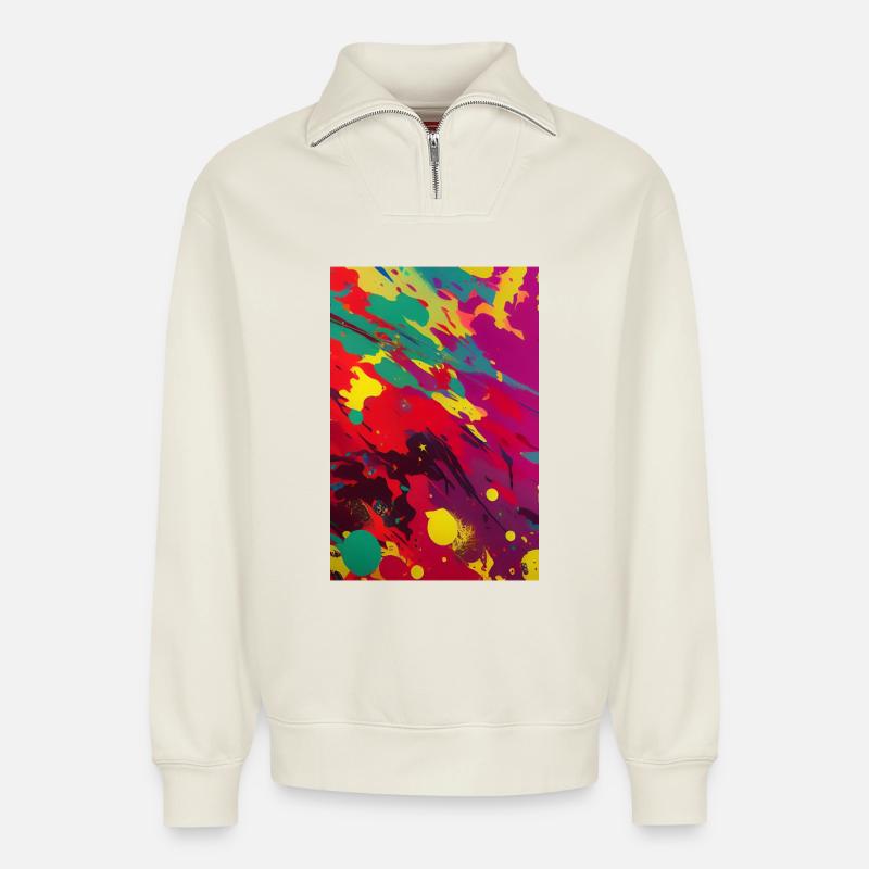 Abstrakte Kunst - Relaxed Unisex Organic Half Zip Sweatshirt – von SPREAD - Naturweiß