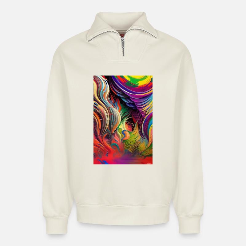 Abstrakte Kunst - Relaxed Unisex Organic Half Zip Sweatshirt – von SPREAD - Naturweiß