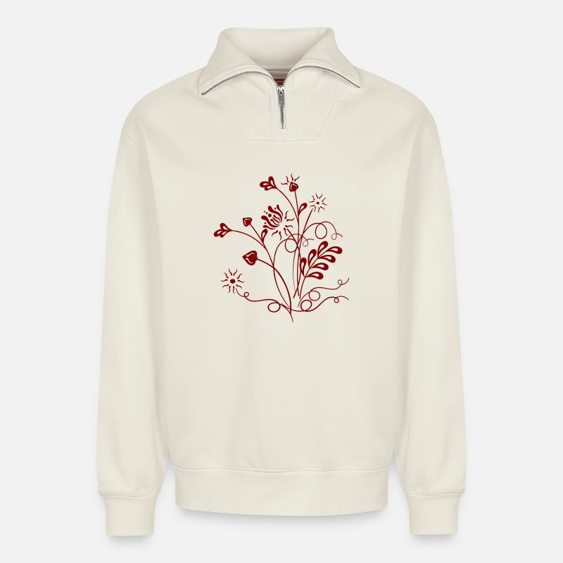 Wiesenblumen - Relaxed Unisex Organic Half Zip Sweatshirt – von SPREAD - Naturweiß