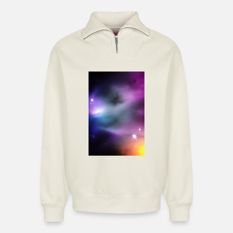 Galaxie Bild - Relaxed Unisex Organic Half Zip Sweatshirt – von SPREAD - Naturweiß