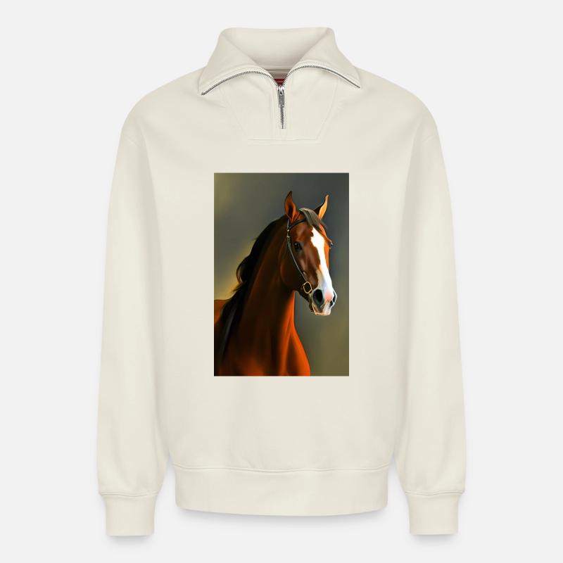 Pferdekopf Öl Malerei - Relaxed Unisex Organic Half Zip Sweatshirt – von SPREAD - Naturweiß