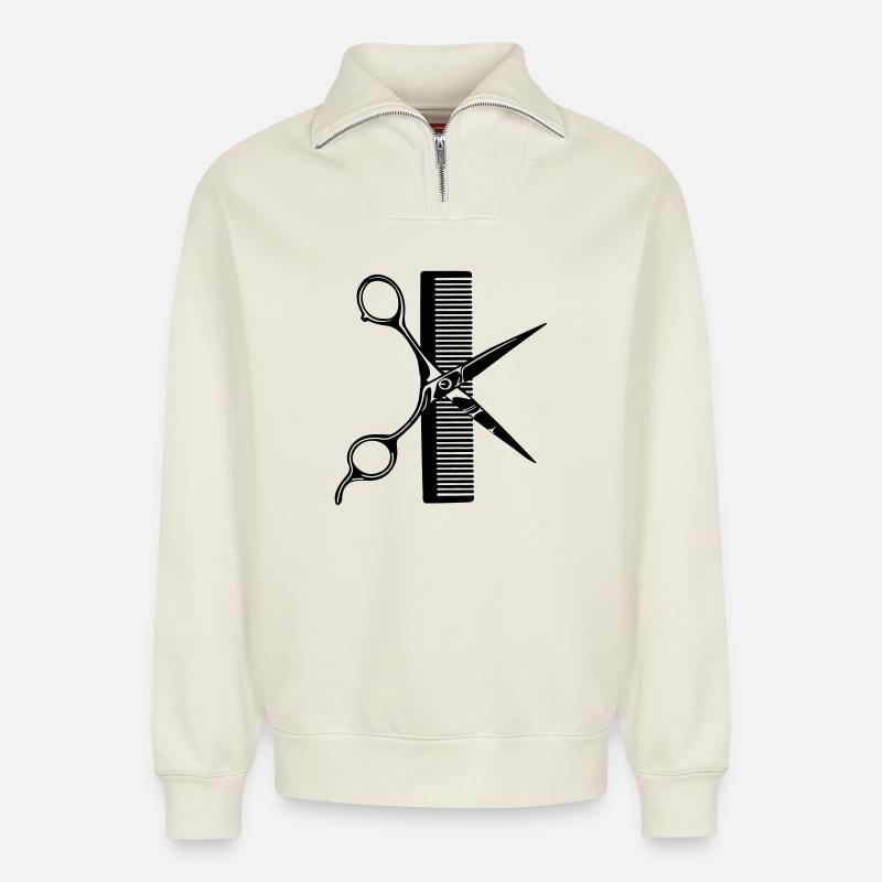 Peigne à ciseaux - Sweat unisexe décontracté en coton biologique à demi-zip – de SPREAD - blanc cassé