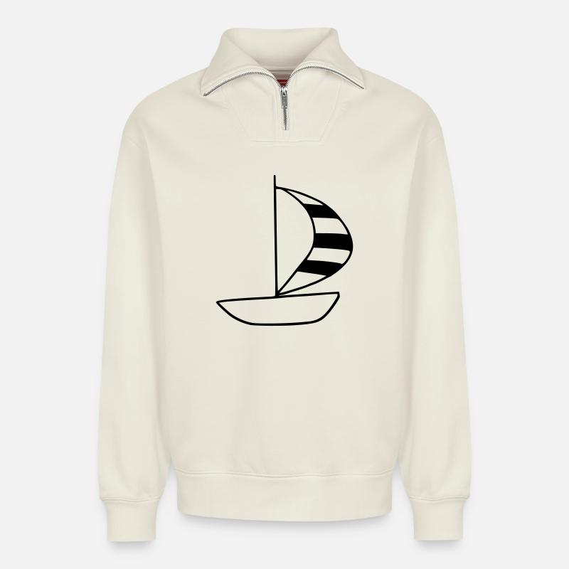 Voilier - Sweat unisexe décontracté en coton biologique à demi-zip – de SPREAD - blanc cassé
