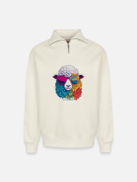 moutons frais - Sweat unisexe décontracté en coton biologique à demi-zip – de SPREAD - blanc cassé