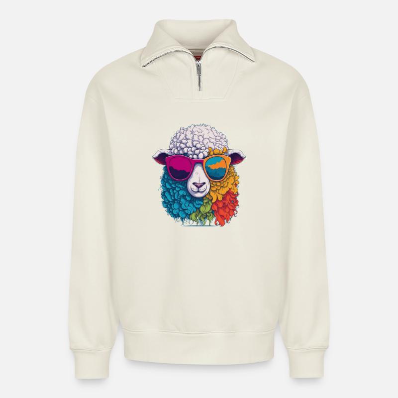 cooles Schaf - Relaxed Unisex Organic Half Zip Sweatshirt – von SPREAD - Naturweiß