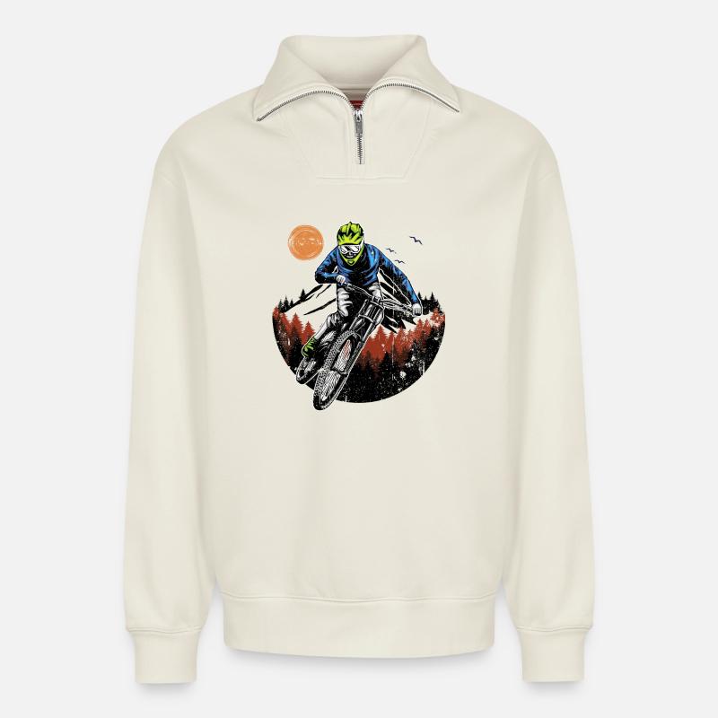 Mitternachts-Ridge-Fahrer - Relaxed Unisex Organic Half Zip Sweatshirt – von SPREAD - Naturweiß