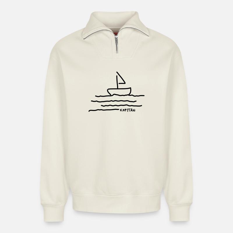 Kapitän | Schifffahrt - Relaxed Unisex Organic Half Zip Sweatshirt – von SPREAD - Naturweiß