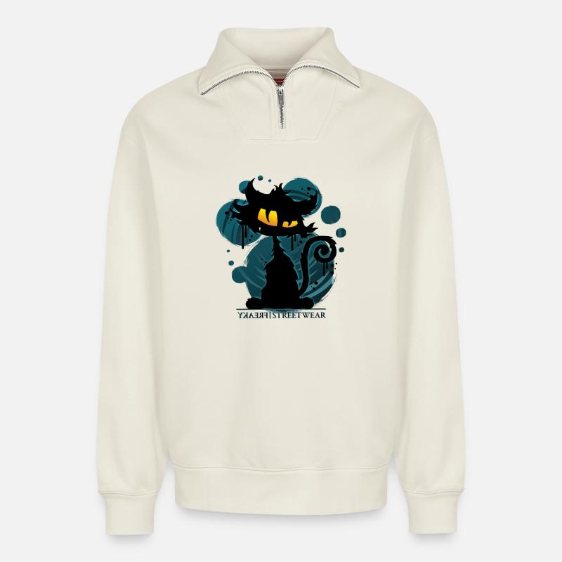 Gaucho cat - Relaxed Unisex Organic Half Zip Sweatshirt – von SPREAD - Naturweiß