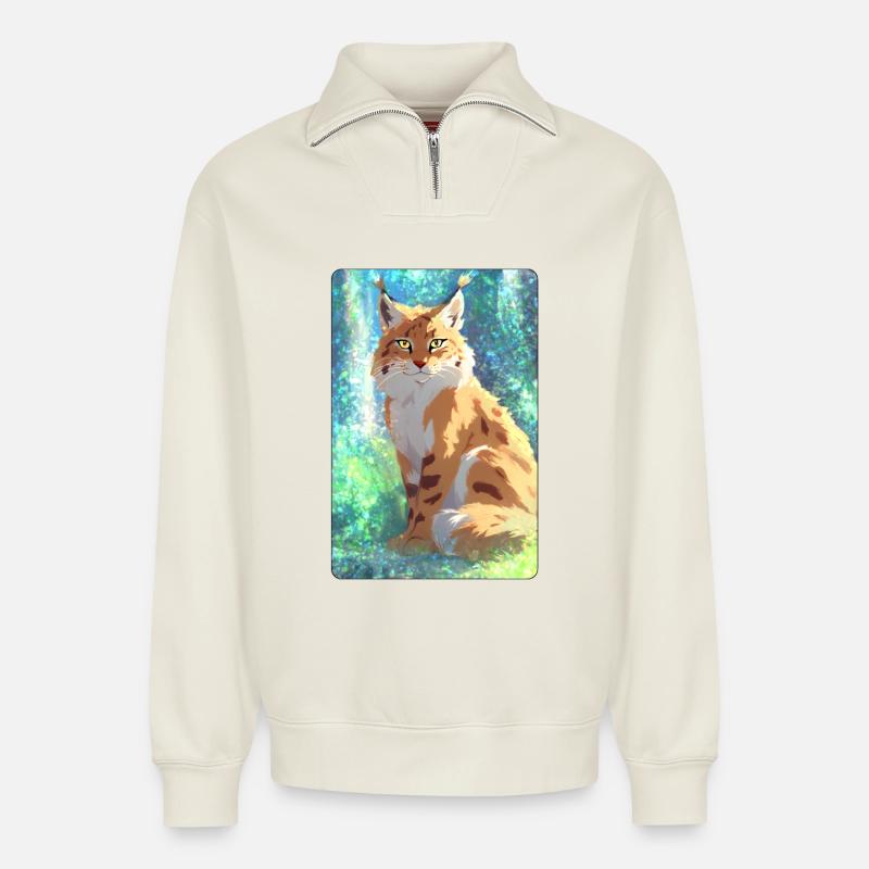 Luchs im Wald - Relaxed Unisex Organic Half Zip Sweatshirt – von SPREAD - Naturweiß