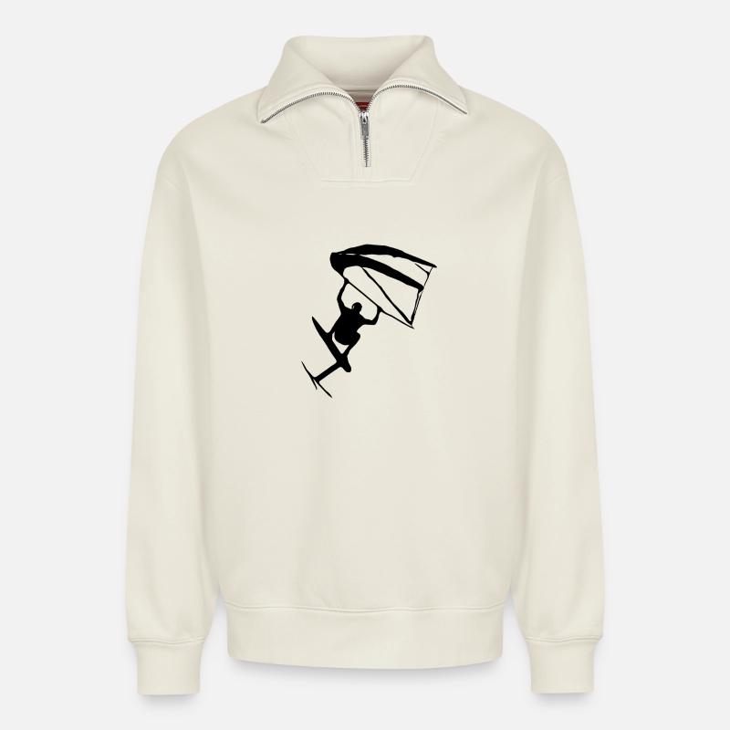 Trendy Wingfoil Style - Relaxed Unisex Organic Half Zip Sweatshirt – von SPREAD - Naturweiß