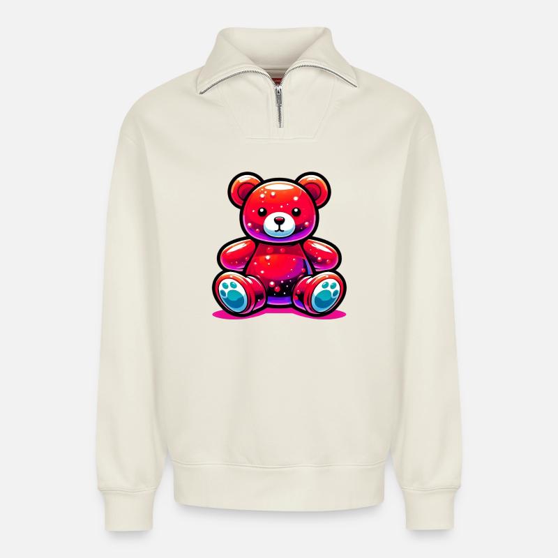 Bear - Relaxed Unisex Organic Half Zip Sweatshirt – by SPREAD - off white