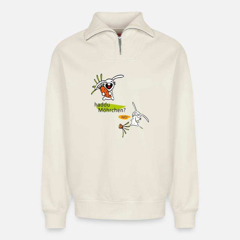 haddu carrots? Easter - Relaxed Unisex Organic Half Zip Sweatshirt – by SPREAD - off white