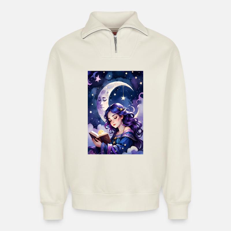 Lesen und Einschlafen - Relaxed Unisex Organic Half Zip Sweatshirt – von SPREAD - Naturweiß