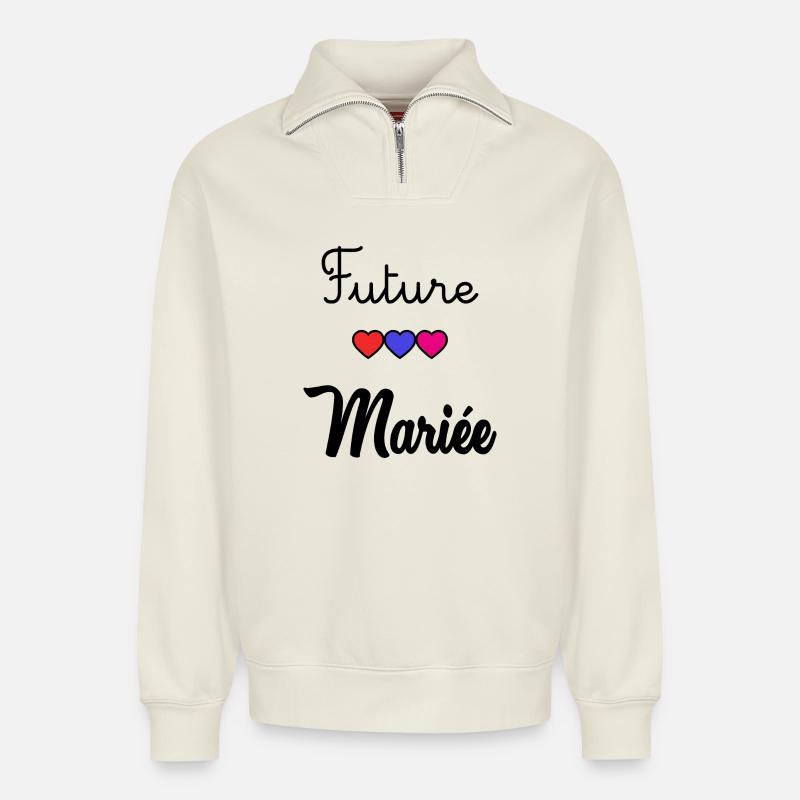 FUTURE MARIEE - Sweat unisexe décontracté en coton biologique à demi-zip – de SPREAD - blanc cassé