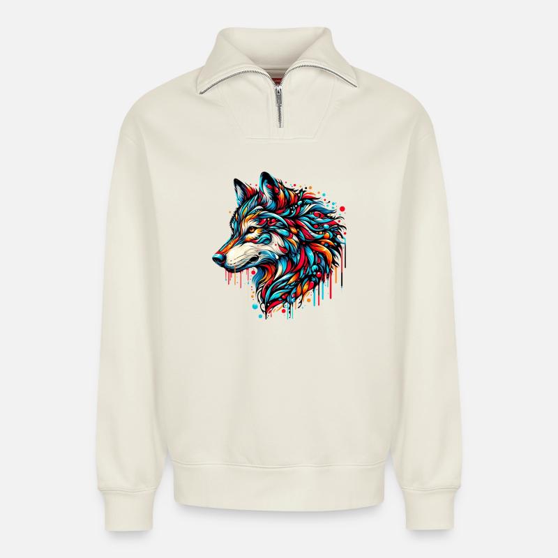 Wolf - Relaxed Unisex Organic Half Zip Sweatshirt – by SPREAD - off white