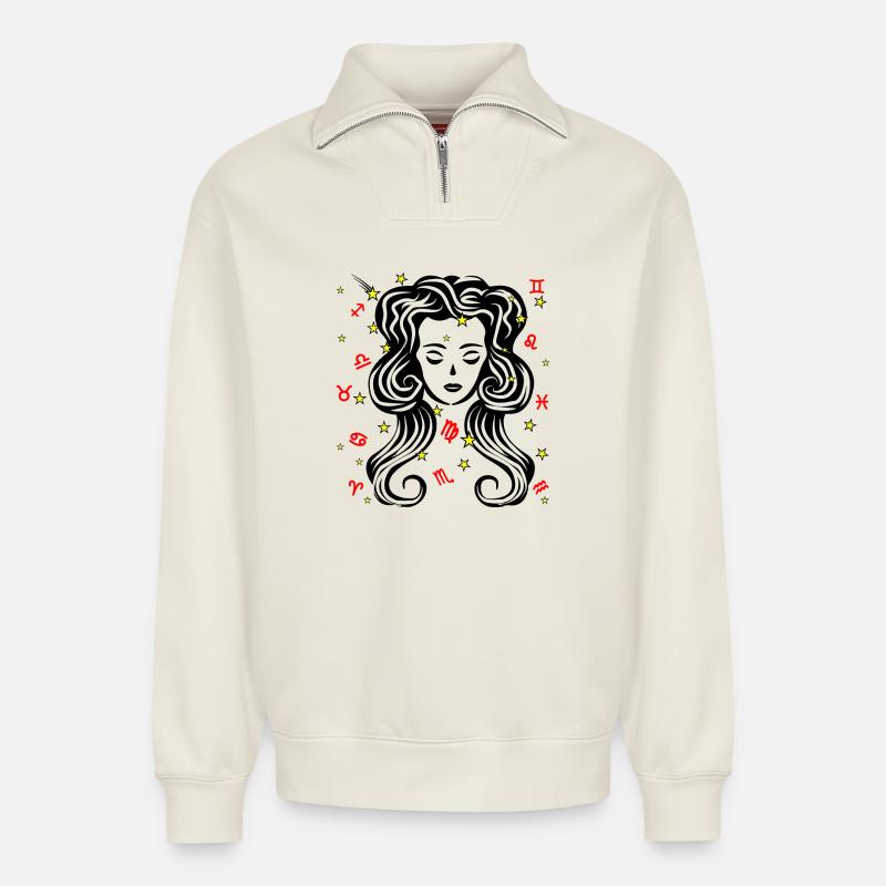 Sternzeichen Stern Logo Jungfrau - Relaxed Unisex Organic Half Zip Sweatshirt – von SPREAD - Naturweiß