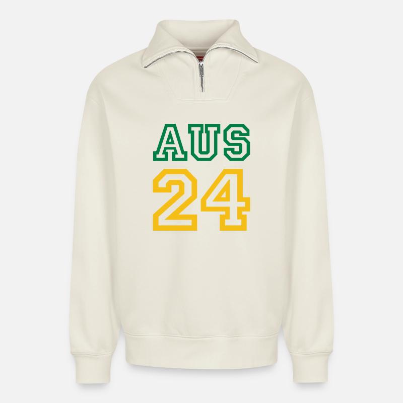Australia Australien - Relaxed Unisex Organic Half Zip Sweatshirt – by SPREAD - off white