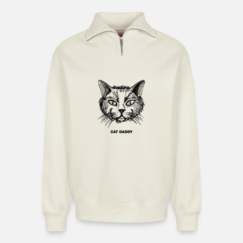 Cat Daddy - Relaxed Unisex Organic Half Zip Sweatshirt – by SPREAD - off white