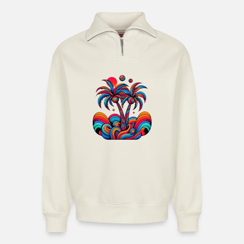 Palmen - Relaxed Unisex Organic Half Zip Sweatshirt – von SPREAD - Naturweiß