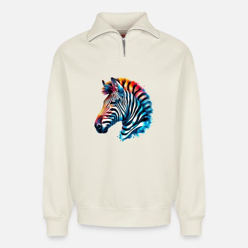 Zebra - Relaxed Unisex Organic Half Zip Sweatshirt – von SPREAD - Naturweiß
