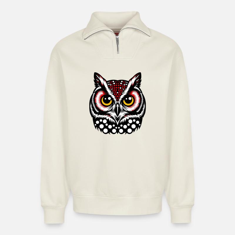 Eule - Relaxed Unisex Organic Half Zip Sweatshirt – von SPREAD - Naturweiß