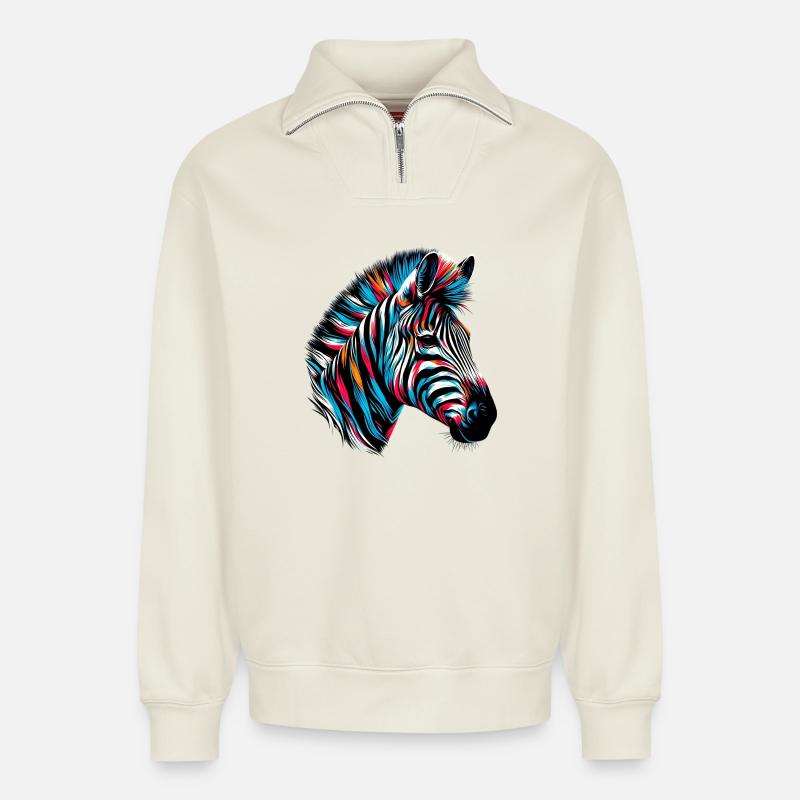 Zebra - Relaxed Unisex Organic Half Zip Sweatshirt – von SPREAD - Naturweiß