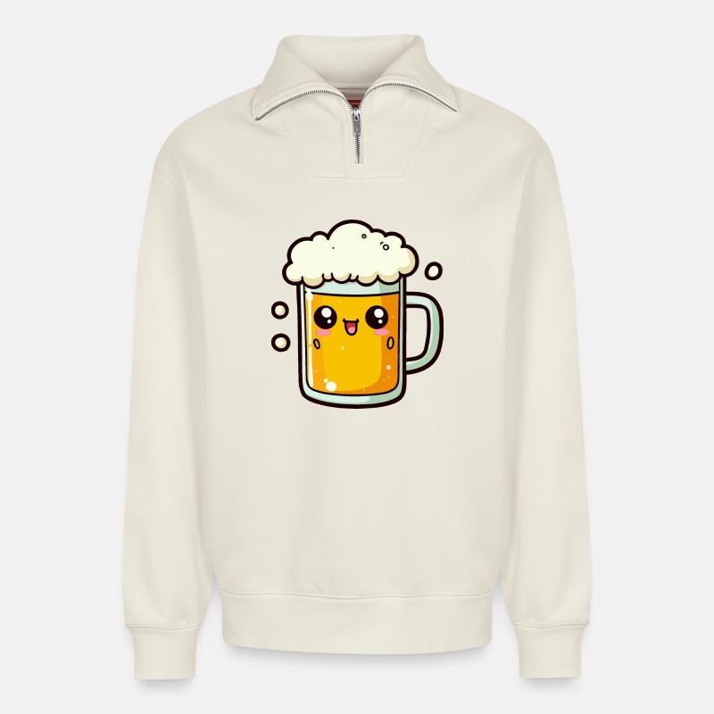 Comic Bier - Relaxed Unisex Organic Half Zip Sweatshirt – von SPREAD - Naturweiß