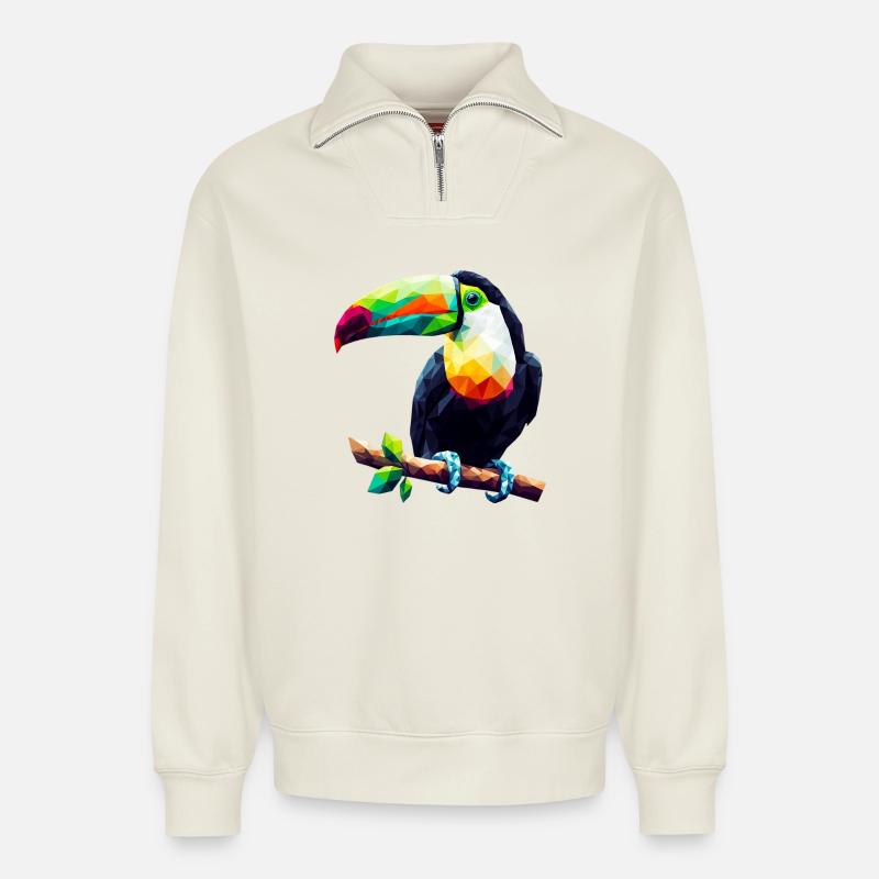 Polygonaler Tukan - Relaxed Unisex Organic Half Zip Sweatshirt – von SPREAD - Naturweiß