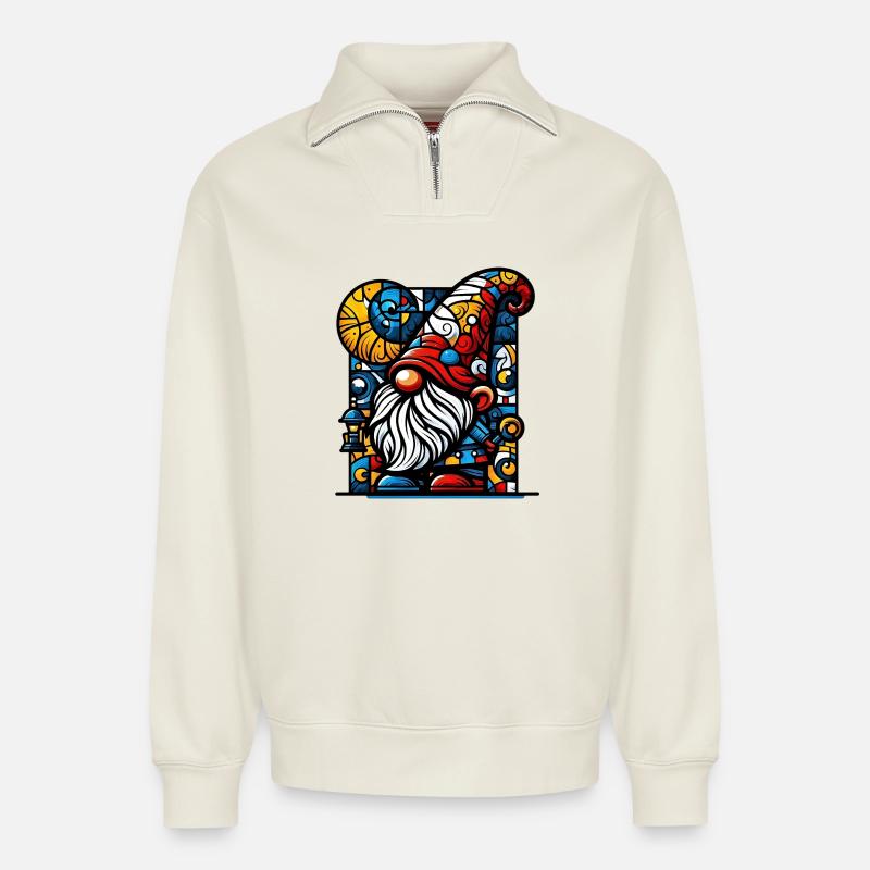 Gnome - Sweat unisexe décontracté en coton biologique à demi-zip – de SPREAD - blanc cassé