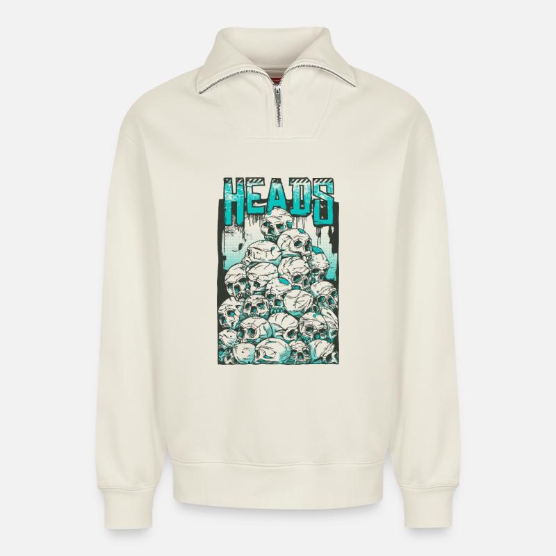 Schädel - Relaxed Unisex Organic Half Zip Sweatshirt – von SPREAD - Naturweiß