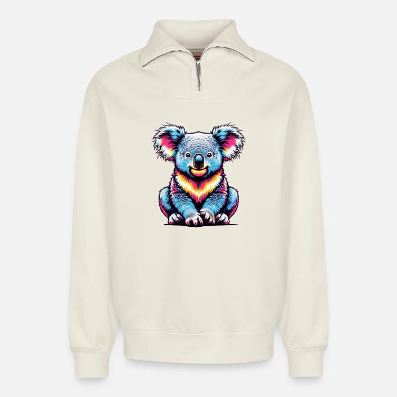 Koala - Relaxed Unisex Organic Half Zip Sweatshirt – von SPREAD - Naturweiß