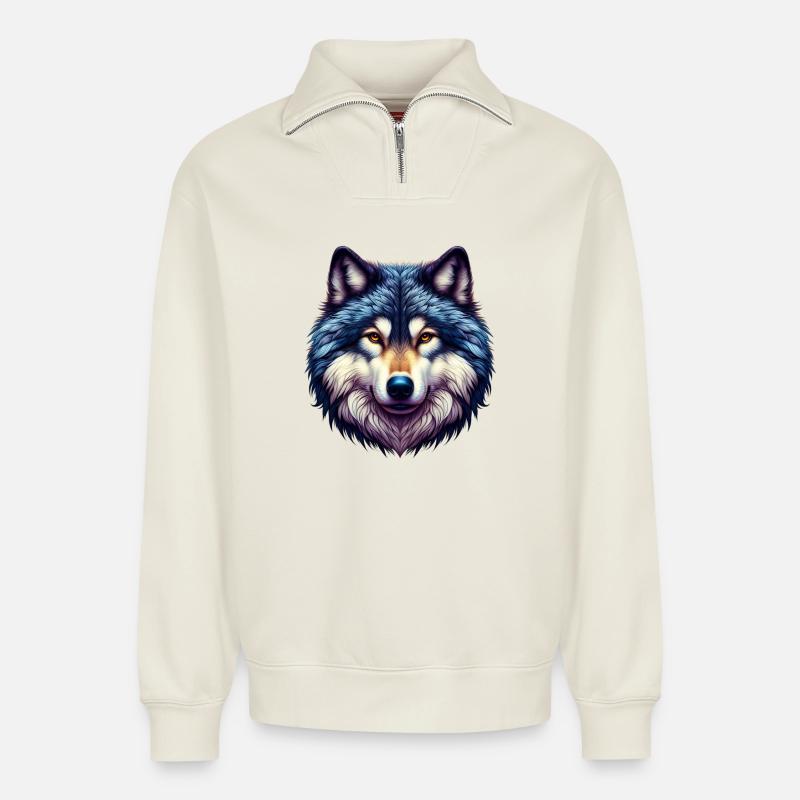 Wolf - Relaxed Unisex Organic Half Zip Sweatshirt – von SPREAD - Naturweiß