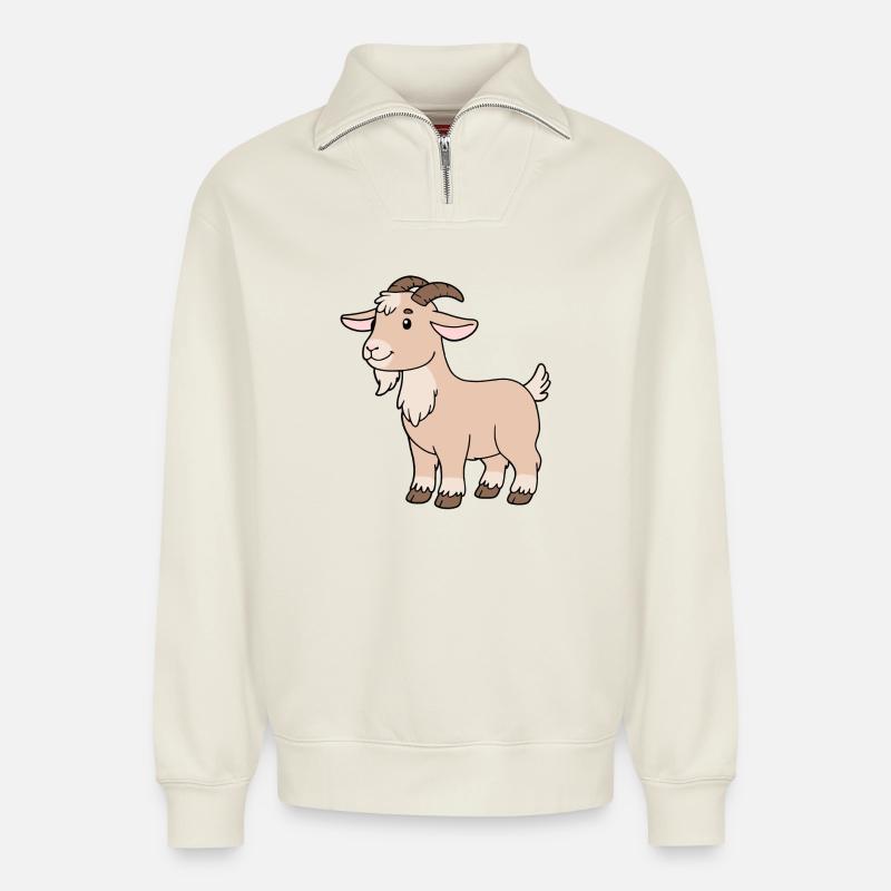 Chèvre - Sweat unisexe décontracté en coton biologique à demi-zip – de SPREAD - blanc cassé