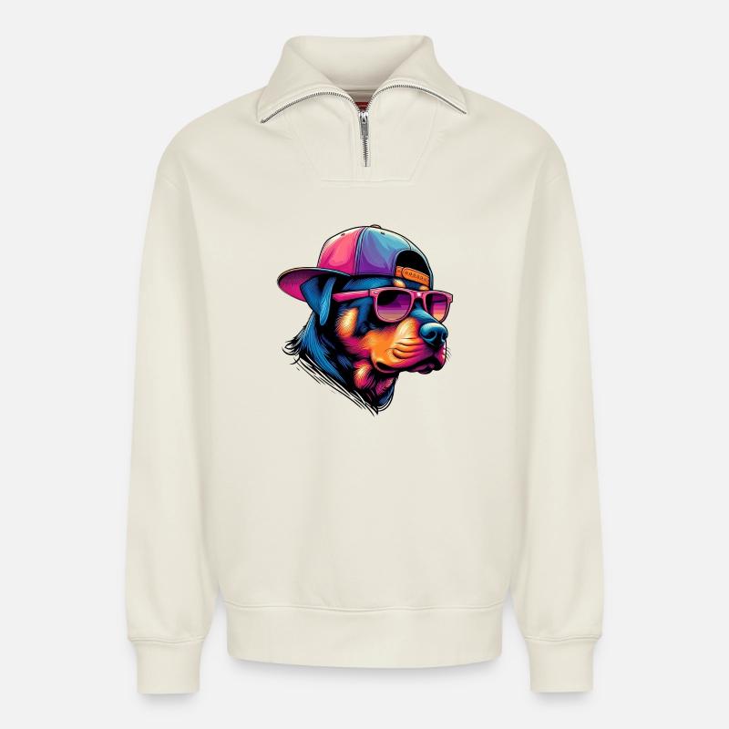 Hund - Relaxed Unisex Organic Half Zip Sweatshirt – von SPREAD - Naturweiß