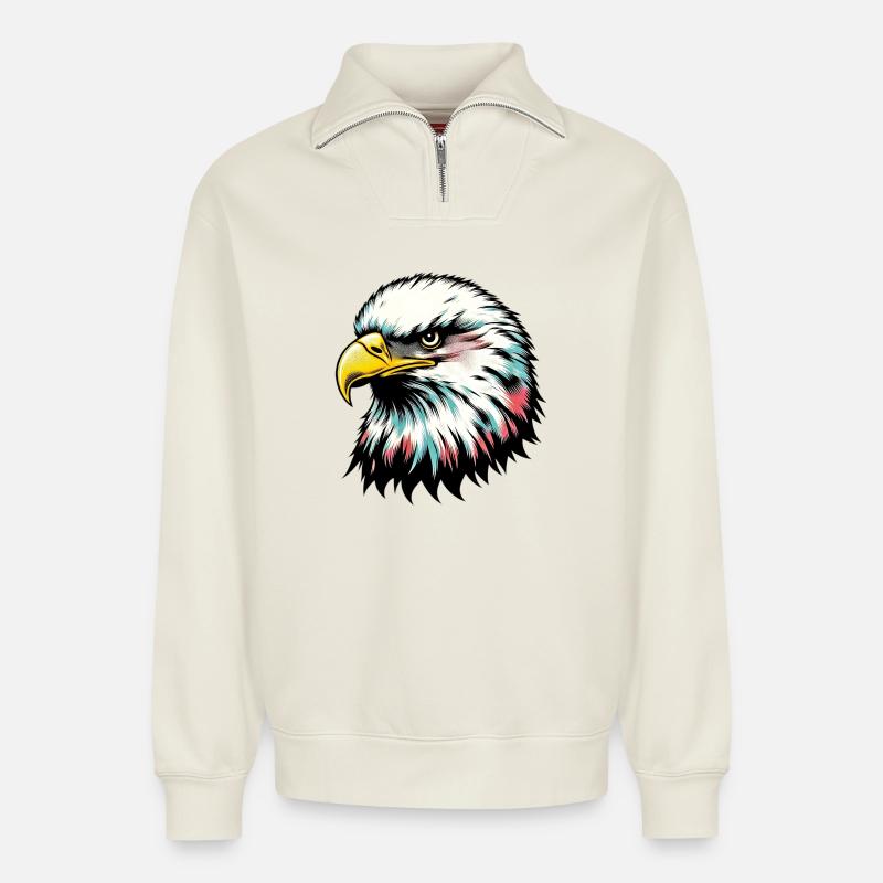 Aigle - Sweat unisexe décontracté en coton biologique à demi-zip – de SPREAD - blanc cassé
