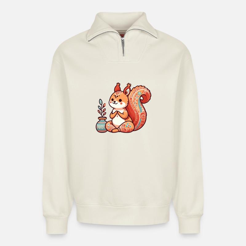 Eichhörnchen-Yoga - Relaxed Unisex Organic Half Zip Sweatshirt – von SPREAD - Naturweiß