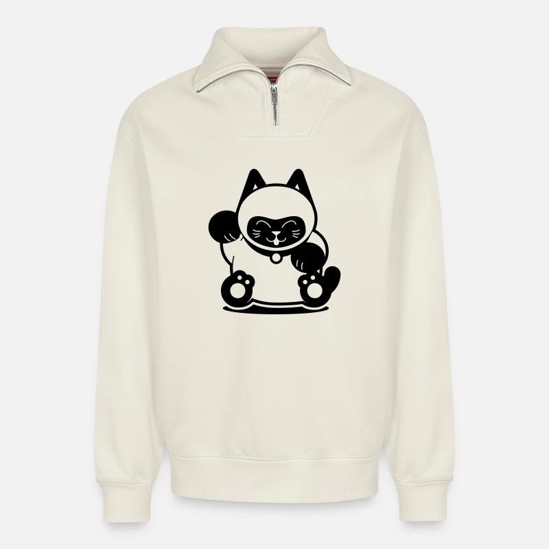 Siam Cat - Relaxed Unisex Organic Half Zip Sweatshirt – von SPREAD - Naturweiß