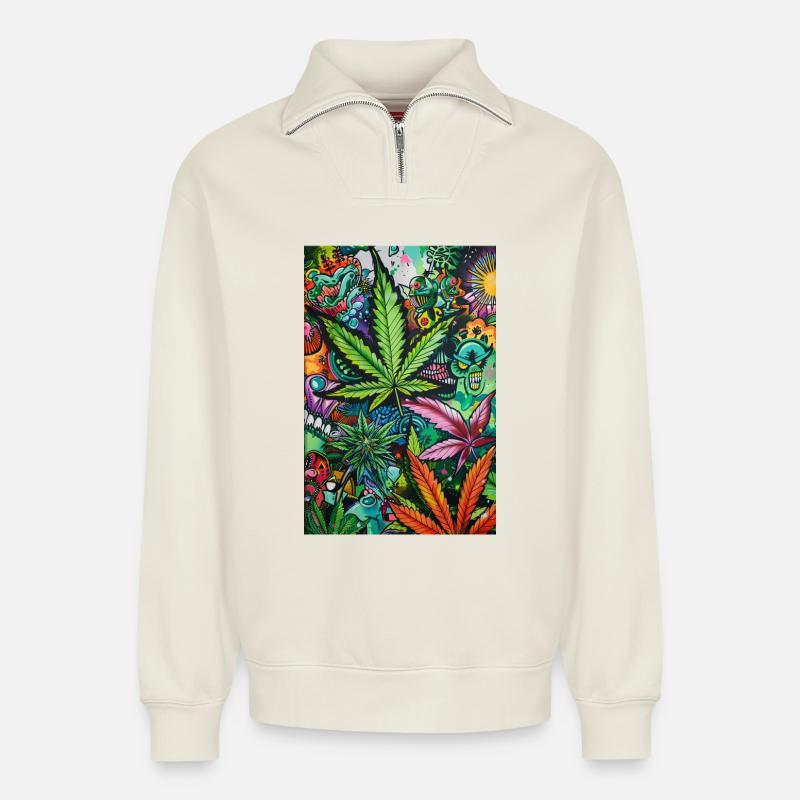 Psychedelische Blattwelt - Relaxed Unisex Organic Half Zip Sweatshirt – von SPREAD - Naturweiß