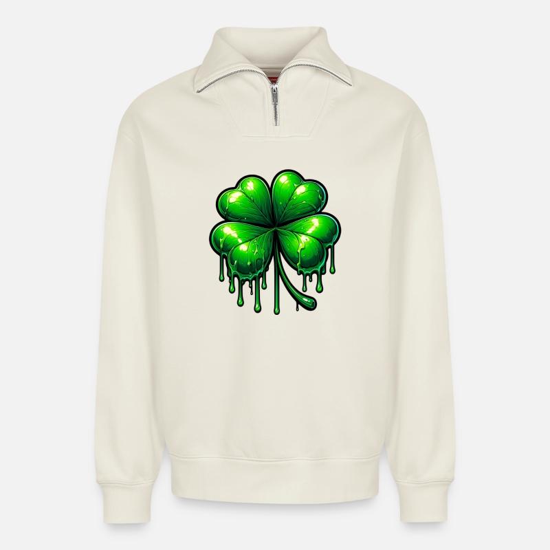 Four-leaf clover - Relaxed Unisex Organic Half Zip Sweatshirt – by SPREAD - off white