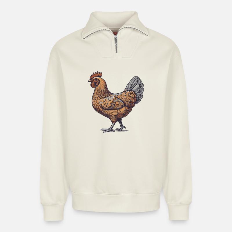 Coq - Sweat unisexe décontracté en coton biologique à demi-zip – de SPREAD - blanc cassé