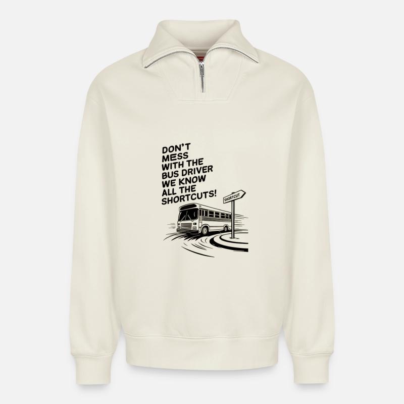 We Know All the Shortcuts! - Relaxed Unisex Organic Half Zip Sweatshirt – von SPREAD - Naturweiß