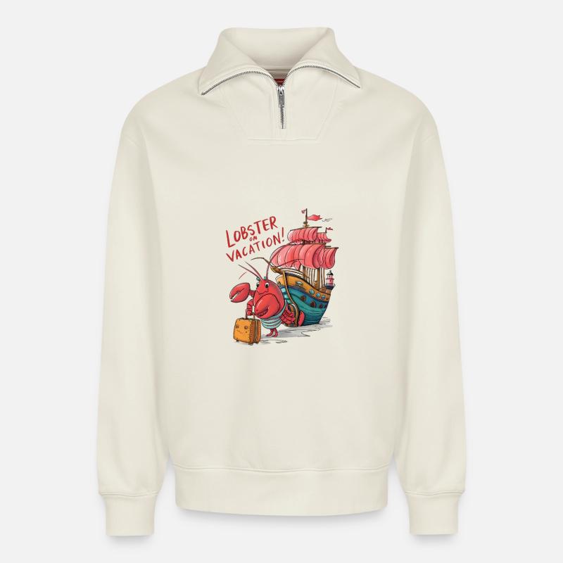 Lobster Vacation - Relaxed Unisex Organic Half Zip Sweatshirt – von SPREAD - Naturweiß